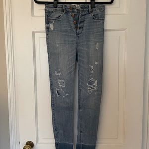 Abercrombie & Fitch Distressed High Rise Button Fly Skinny Ankle Jeans | Size OR